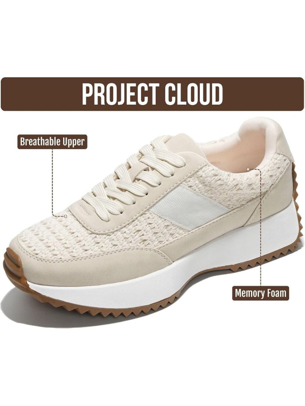 Women's Serena Beige Confrontable Memory Foam Lightweight Lace Up Sneaker Shoes - Picture 2 of 6